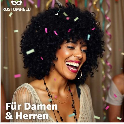 Afro Perücke – Voluminöse Lockenperücke für Fasching, Karneval & Mottopartys (Schwarz)
