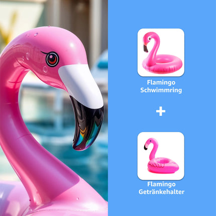 Aufblasbar Flamingo Schwimmring - pink mit 1x Getränkehalter - Pool & Wasser - Luftmatratze für Pool für Kinder & Erwachsene