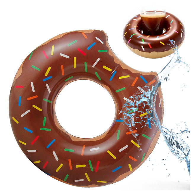 Aufblasbar angebissener Donut braun Ø 120 cm Schwimmring Donut Schwimmreifen mit Getränkehalter