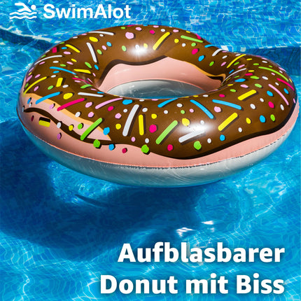 Aufblasbar angebissener Donut braun Ø 120 cm Schwimmring Donut Schwimmreifen mit Getränkehalter