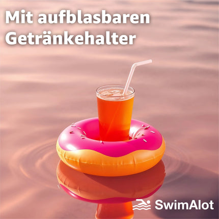 Aufblasbar angebissener Donut braun Ø 120 cm Schwimmring Donut Schwimmreifen mit Getränkehalter