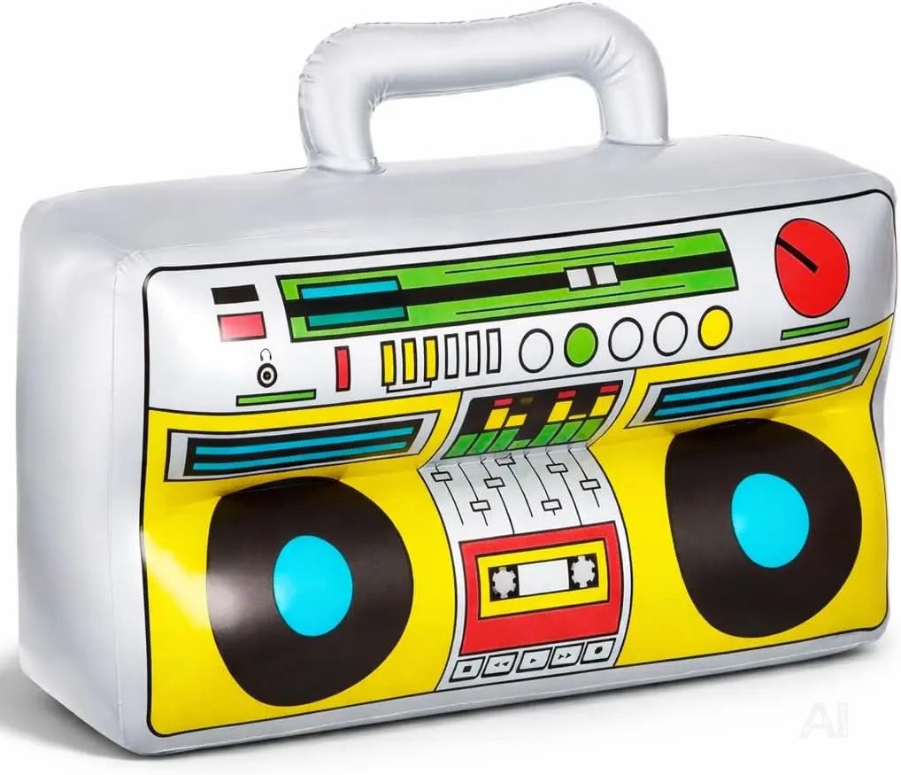 Aufblasbarer Ghettoblaster ca 45 x 42 cm – 80er 90er Hip Hop Radio Walkman – Fasching & Karneval – Outfit Party Accessoires Kostüm Bad Taste Assi Retro