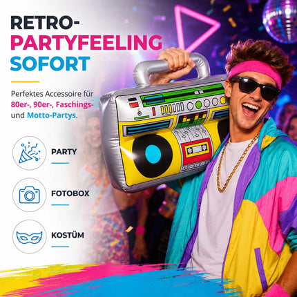 Aufblasbarer Ghettoblaster ca 45 x 42 cm – 80er 90er Hip Hop Radio Walkman – Fasching & Karneval – Outfit Party Accessoires Kostüm Bad Taste Assi Retro