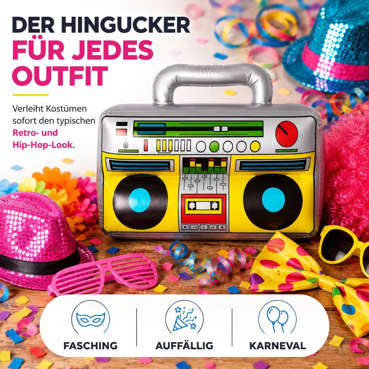 Aufblasbarer Ghettoblaster ca 45 x 42 cm – 80er 90er Hip Hop Radio Walkman – Fasching & Karneval – Detailansicht 3