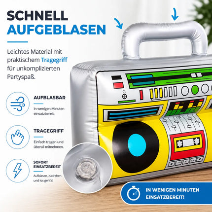 Aufblasbarer Ghettoblaster ca 45 x 42 cm – 80er 90er Hip Hop Radio Walkman – Fasching & Karneval – Outfit Party Accessoires Kostüm Bad Taste Assi Retro