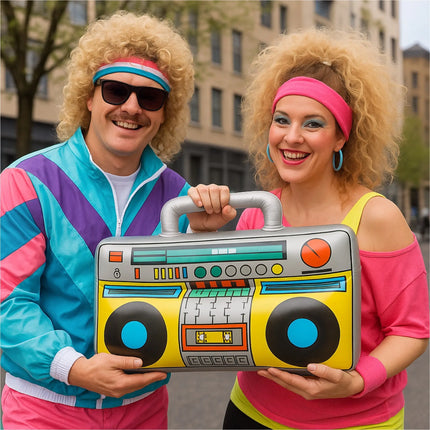 Aufblasbarer Ghettoblaster ca 45 x 42 cm – Hip Hop Radio Walkman – 80er 90er Fasching & Karneval – Outfit Party Accessoires Kostüm – Bad Taste Assi Retro