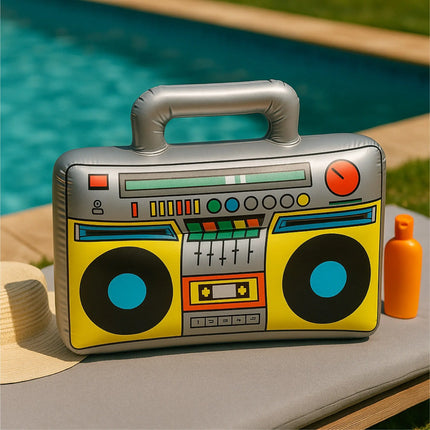 Aufblasbarer Ghettoblaster ca 45 x 42 cm – Hip Hop Radio Walkman – 80er 90er Fasching & Karneval – Outfit Party Accessoires Kostüm – Bad Taste Assi Retro
