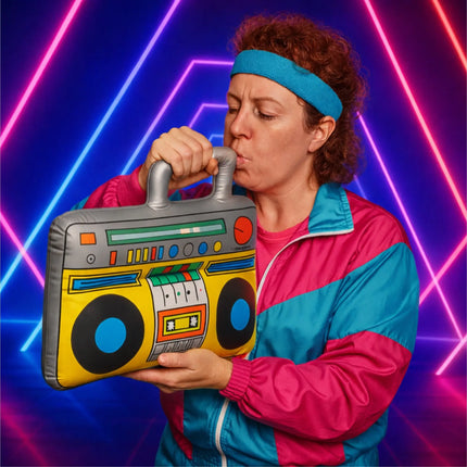 Aufblasbarer Ghettoblaster ca 45 x 42 cm – Hip Hop Radio Walkman – 80er 90er Fasching & Karneval – Outfit Party Accessoires Kostüm – Bad Taste Assi Retro