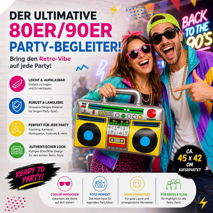 Aufblasbarer Ghettoblaster ca 45 x 42 cm – Hip Hop Radio Walkman – 80er 90er Fasching & Karneval – Detailansicht 2