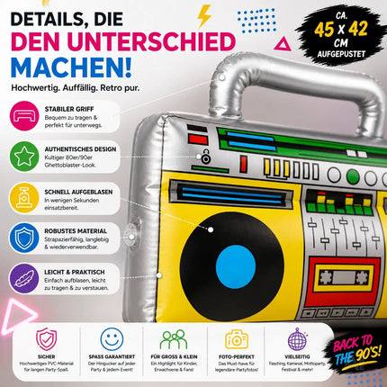 Aufblasbarer Ghettoblaster ca 45 x 42 cm – Hip Hop Radio Walkman – 80er 90er Fasching & Karneval – Detailansicht 3