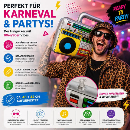 Aufblasbarer Ghettoblaster ca 45 x 42 cm – Hip Hop Radio Walkman – 80er 90er Fasching & Karneval – Detailansicht 4
