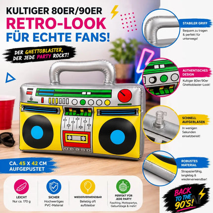 Aufblasbarer Ghettoblaster ca 45 x 42 cm – Hip Hop Radio Walkman – 80er 90er Fasching & Karneval – Detailansicht 5
