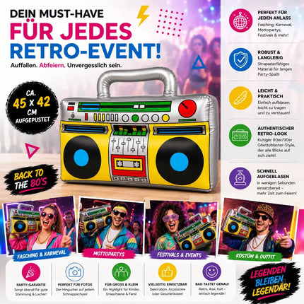 Aufblasbarer Ghettoblaster ca 45 x 42 cm – Hip Hop Radio Walkman – 80er 90er Fasching & Karneval – Detailansicht 6