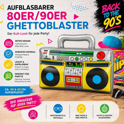 Aufblasbarer Ghettoblaster ca 45 x 42 cm – Hip Hop Radio Walkman – 80er 90er Fasching & Karneval – Detailansicht 7
