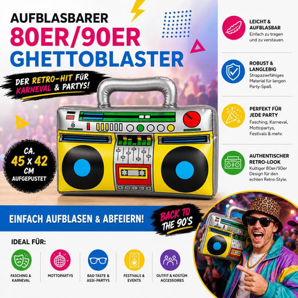 Aufblasbarer Ghettoblaster ca 45 x 42 cm – Hip Hop Radio Walkman – 80er 90er Fasching & Karneval – Detailansicht 8