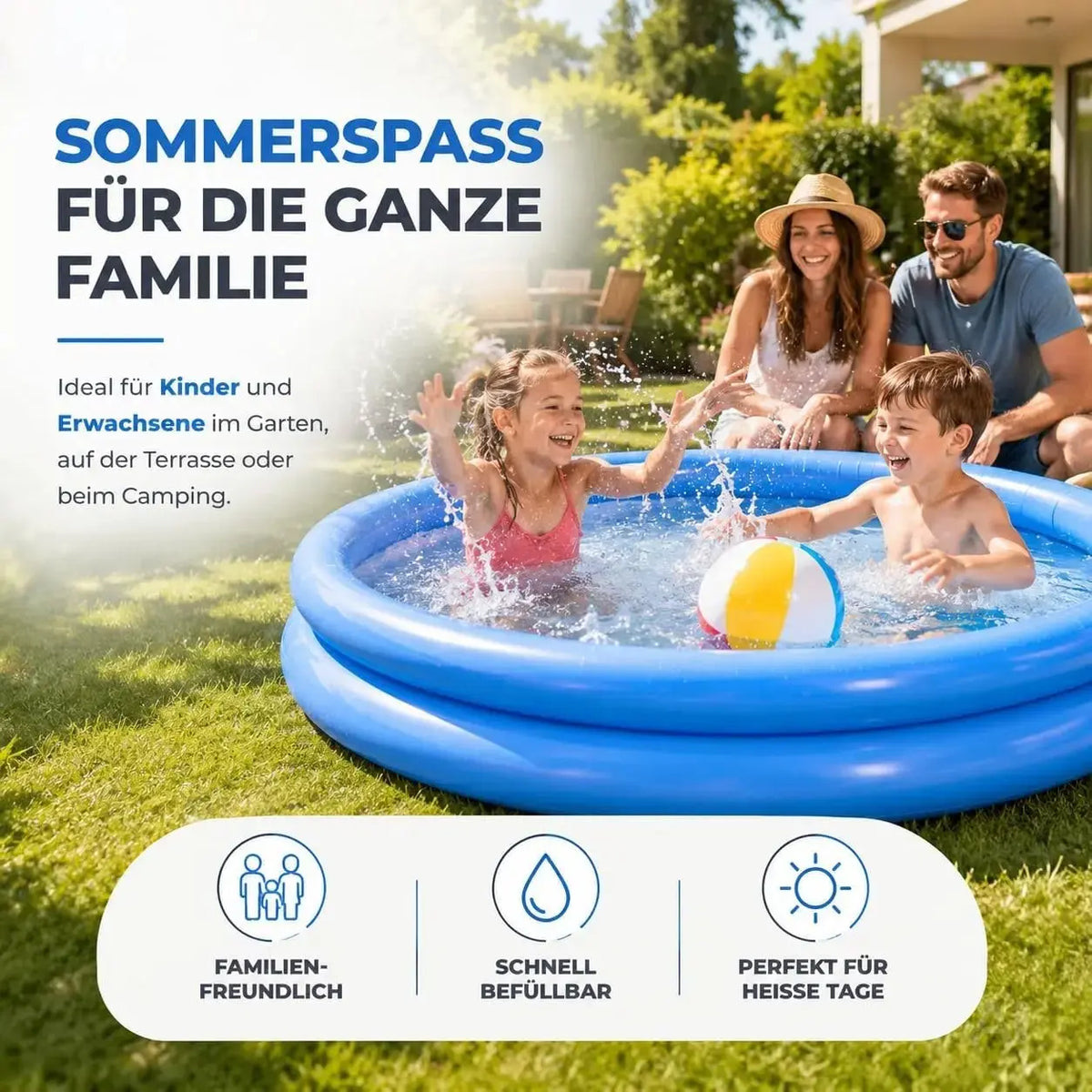 Aufblasbarer Pool rund – Aufstellpool für Kinder & Erwachsene – Gartenpool aus strapazierfähigem – Detailansicht 2