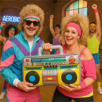 Aufblasbarer Retro Ghettoblaster ca 45 x 42 cm – Hip Hop Radio Walkman – 80er 90er Outfit Party Accessoires Kostüm – Fasching Karneval Bad Taste Assi