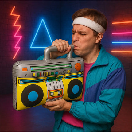 Aufblasbarer Retro Ghettoblaster ca 45 x 42 cm – Hip Hop Radio Walkman – 80er 90er Outfit Party Accessoires Kostüm – Fasching Karneval Bad Taste Assi