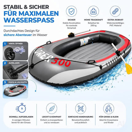 Aufblasbares Schlauchboot 220 x 110 cm – Paddelboot & Ruderboot für Kinder & Erwachsene – inkl. Paddel & Halteseilen