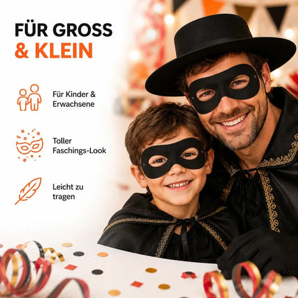 Augenmaske Bandit Zoro – schwarz wie Panzerknacker & Bankräuber – Einbrecher Maske für Kinder & Erwachsene an Fasching & Karneval