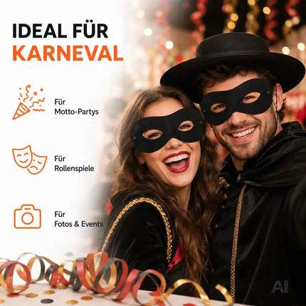 Augenmaske Bandit Zoro – schwarz wie Panzerknacker & Bankräuber – Einbrecher Maske für Kinder & Erwachsene an Fasching & Karneval