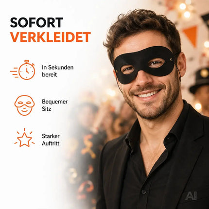 Augenmaske Bandit Zorro – schwarze Einbrecher Maske für Kinder & Erwachsene, ideal für Fasching & Karneval