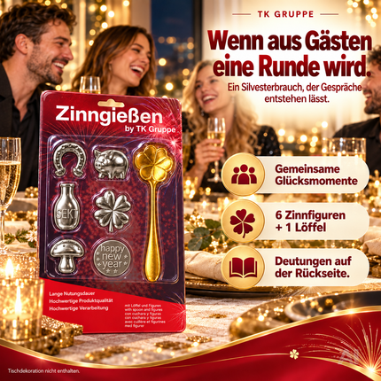 7er Zinngieß-Set Zinn gießen wie Bleigießen mit Löffel & Orakelheft - Gesellschaftsspiele