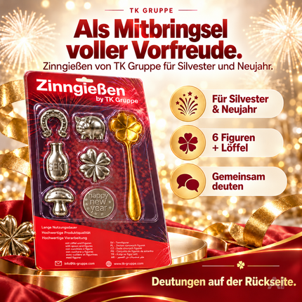 7er Zinngieß-Set Zinn gießen wie Bleigießen mit Löffel & Orakelheft - Gesellschaftsspiele