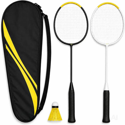 Badminton Set 2 Schläger - Erwachsene & Kinder mit Badmintonball & Schlägertasche – Freizeit Set