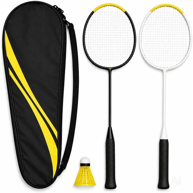 Badminton Set 2 Schläger - Erwachsene & Kinder mit Badmintonball & Schlägertasche – Freizeit Set