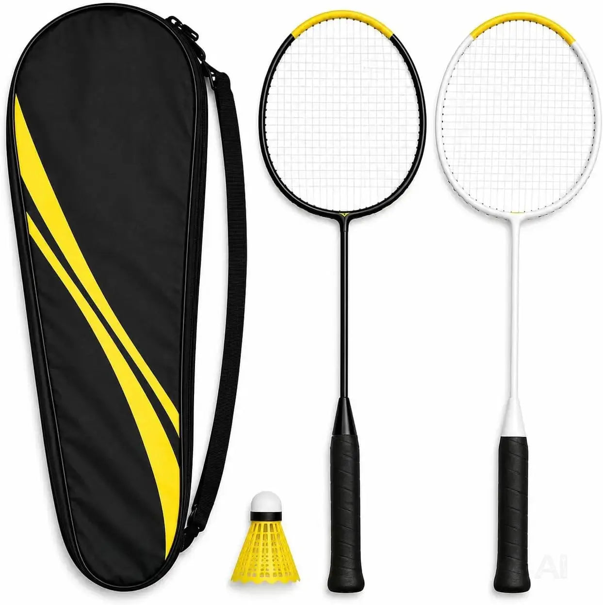 Badminton Set 2 Schläger - Erwachsene & Kinder mit Badmintonball & Schlägertasche – Freizeit Set für Garten & Strand (Erwachsene Set)