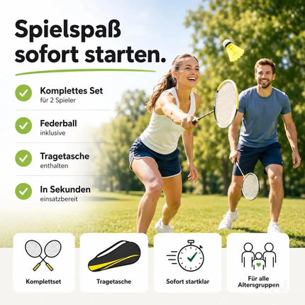 Badminton Set 2 Schläger - Erwachsene & Kinder mit Badmintonball & Schlägertasche – Freizeit Set – Detailansicht 2