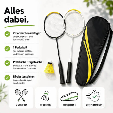 Badminton Set 2 Schläger - Erwachsene & Kinder mit Badmintonball & Schlägertasche – Freizeit Set – Detailansicht 3
