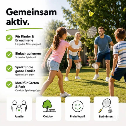 Badminton Set 2 Schläger - Erwachsene & Kinder mit Badmintonball & Schlägertasche – Freizeit Set – Detailansicht 4