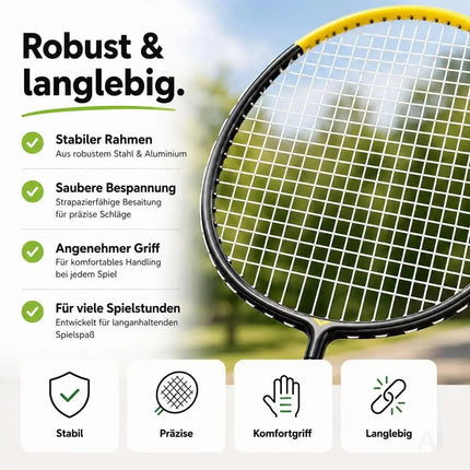 Badminton Set 2 Schläger - Erwachsene & Kinder mit Badmintonball & Schlägertasche – Freizeit Set – Detailansicht 7