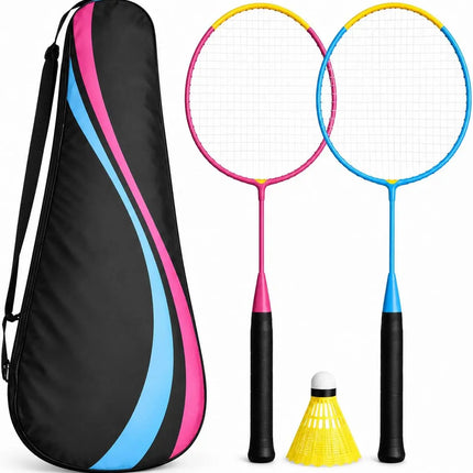 Badminton Set 2 Schläger - Erwachsene & Kinder mit Badmintonball & Schlägertasche – Freizeit Set für Garten & Strand (Kinder Set)