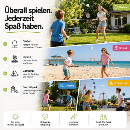 Badminton Set 2 Schläger - Erwachsene & Kinder mit Badmintonball & Schlägertasche – Freizeit Set für Garten & Strand (Kinder Set)