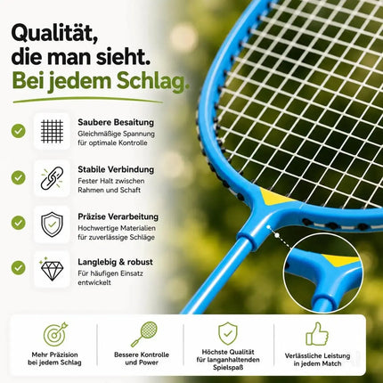 Badminton Set 2 Schläger - Erwachsene & Kinder mit Badmintonball & Schlägertasche – Freizeit Set für Garten & Strand (Kinder Set)