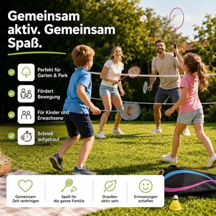 Badminton Set 2 Schläger - Erwachsene & Kinder mit Badmintonball & Schlägertasche – Freizeit Set für Garten & Strand (Kinder Set)