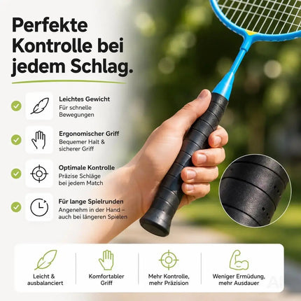 Badminton Set 2 Schläger - Erwachsene & Kinder mit Badmintonball & Schlägertasche – Freizeit Set für Garten & Strand (Kinder Set)