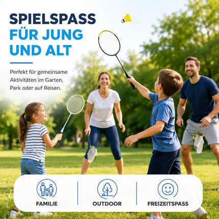 Badminton Set mit 2 Schlägern, Badmintonball & Tragetasche – Federball Set für Erwachsene & Kinder – Profi Badmintonschläger für Garten, Strand & Freizeit (Erwachsene Set)