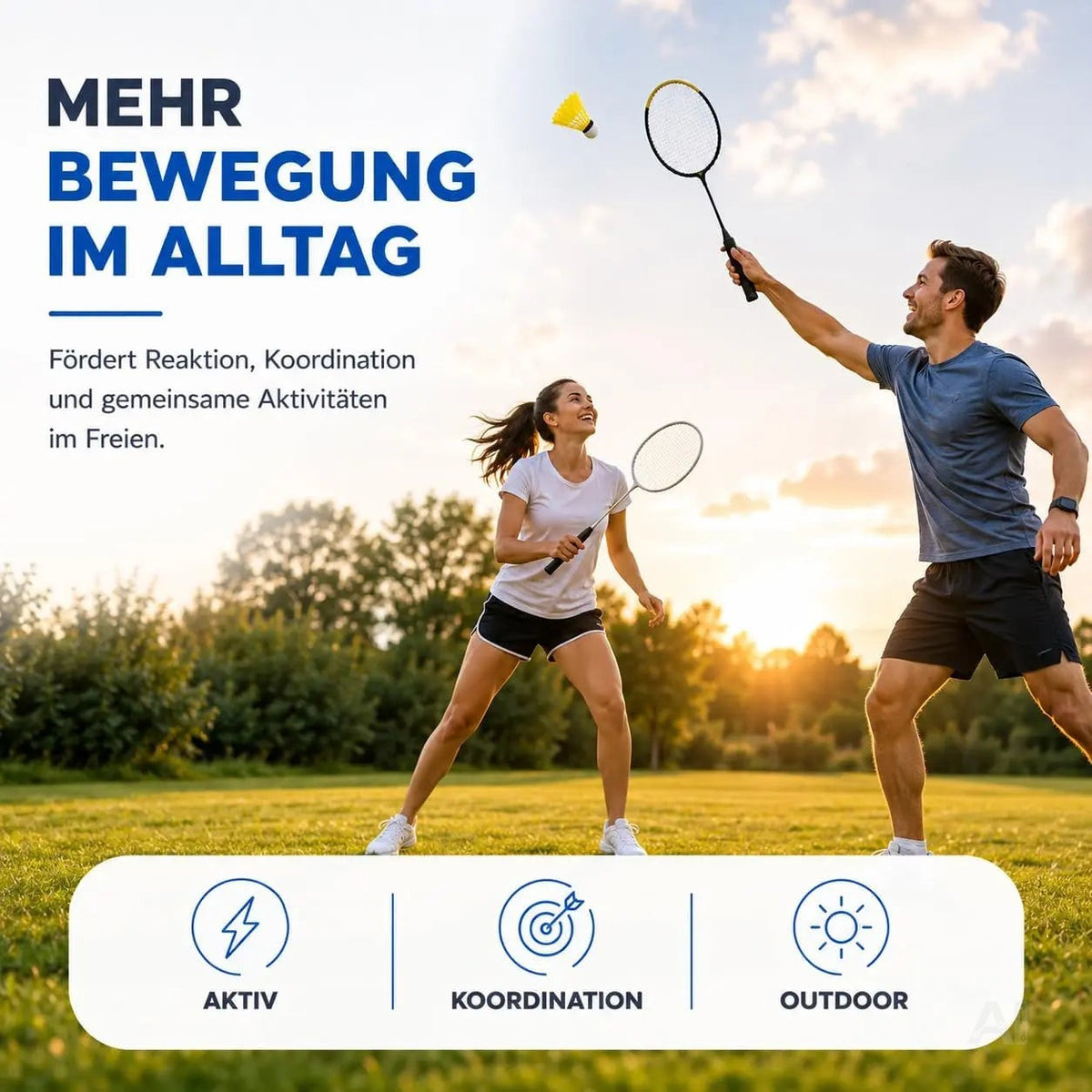 Badminton Set mit 2 Schlägern, Badmintonball & Tragetasche – Federball Set für Erwachsene – Detailansicht 2
