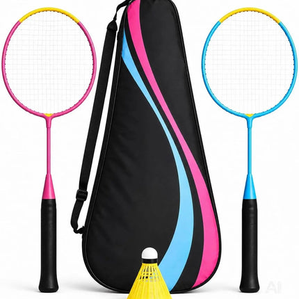 Badminton Set mit 2 Schlägern, Badmintonball & Tragetasche – Federball Set für Erwachsene