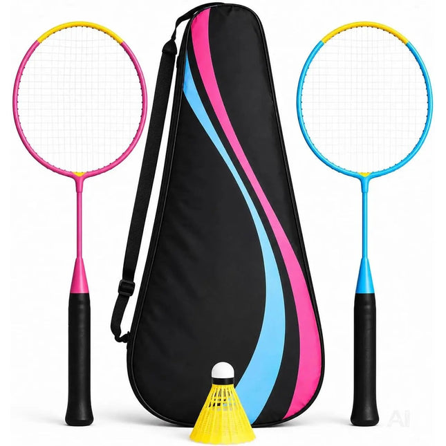 Badminton Set mit 2 Schlägern, Badmintonball & Tragetasche – Federball Set für Erwachsene