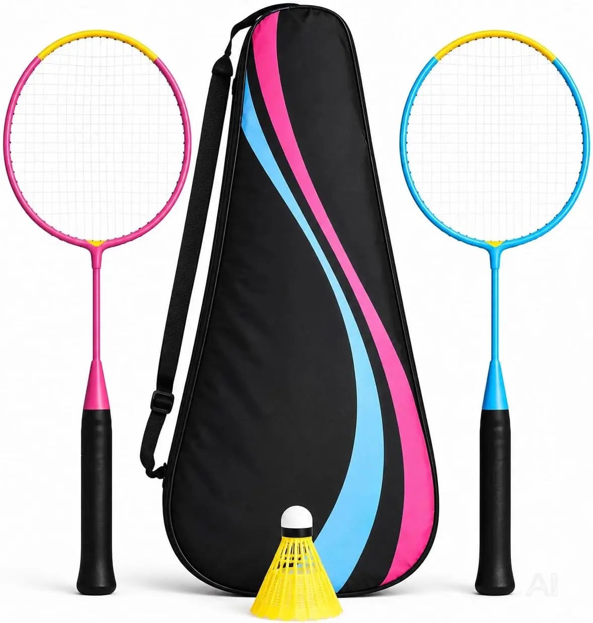 Badminton Set mit 2 Schlägern, Badmintonball & Tragetasche – Federball Set für Erwachsene & Kinder – Profi Badmintonschläger für Garten, Strand & Freizeit (Kinder Set)