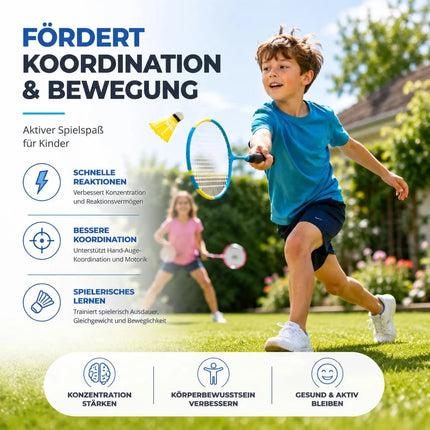 Badminton Set mit 2 Schlägern, Badmintonball & Tragetasche – Federball Set für Erwachsene & Kinder – Profi Badmintonschläger für Garten, Strand & Freizeit (Kinder Set)
