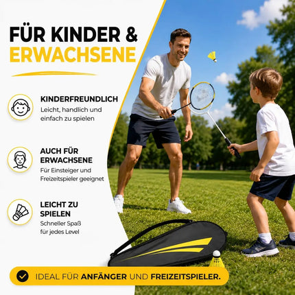 Badminton Set mit Tragetasche – 2 Profi Federballschläger & Badmintonball für Erwachsene und Kinder – Outdoor Federball Set (Erwachsene Set)