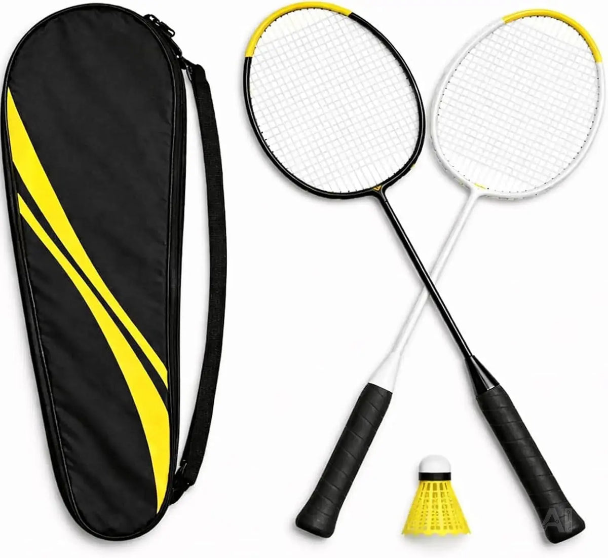 Badminton Set mit Tragetasche – 2 Profi Federballschläger & Badmintonball für Erwachsene und Kinder – Outdoor Federball Set (Erwachsene Set)