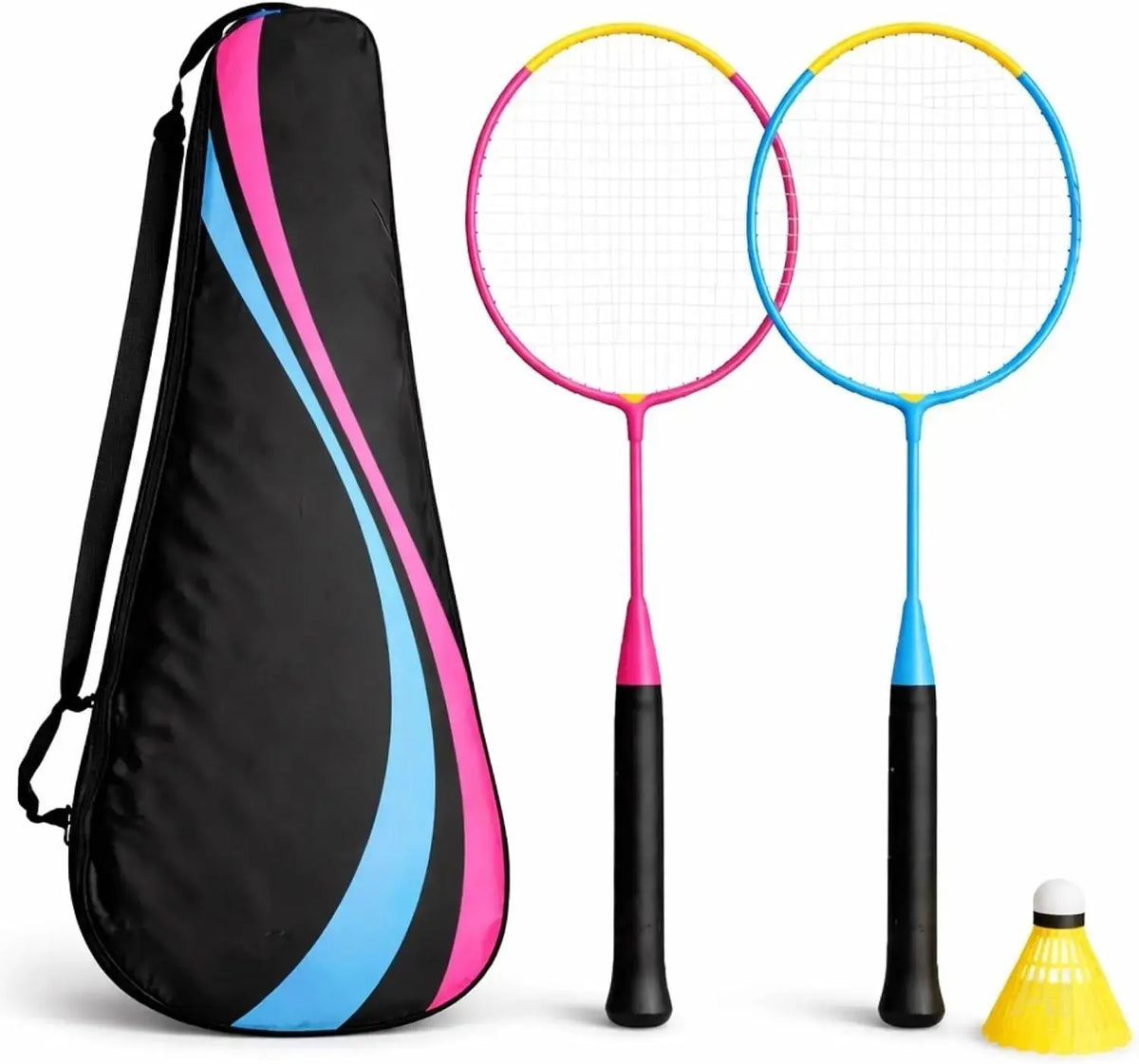 Badminton Set mit Tragetasche – 2 Profi Federballschläger & Badmintonball für Erwachsene und Kinder – Outdoor Federball Set (Kinder Set)