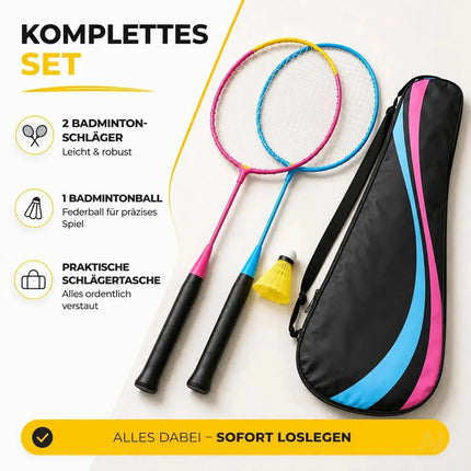 Badminton Set mit Tragetasche – 2 Profi Federballschläger & Badmintonball für Erwachsene – Detailansicht 5